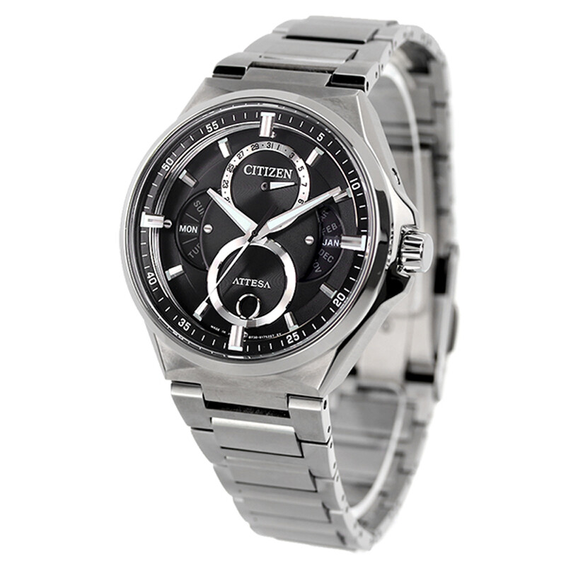 Pre-owned Citizen Attesa Bu0060-68e Eco-drive Triple Calendar Moon Data Titanium Men Watch