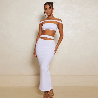 Strapless Sexy Two Piece Set Women Fashion Off-shoulder Sleeveless Crop Tops An