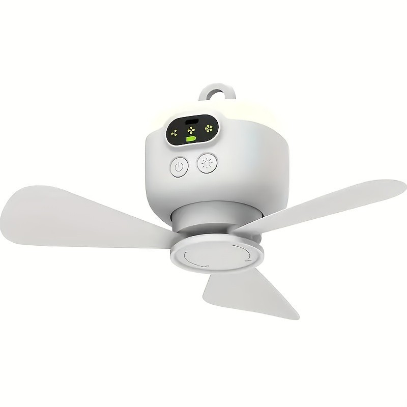 USB Rechargeable Camping Ceiling Fan with LED Light Remote Portable Hanging Fan