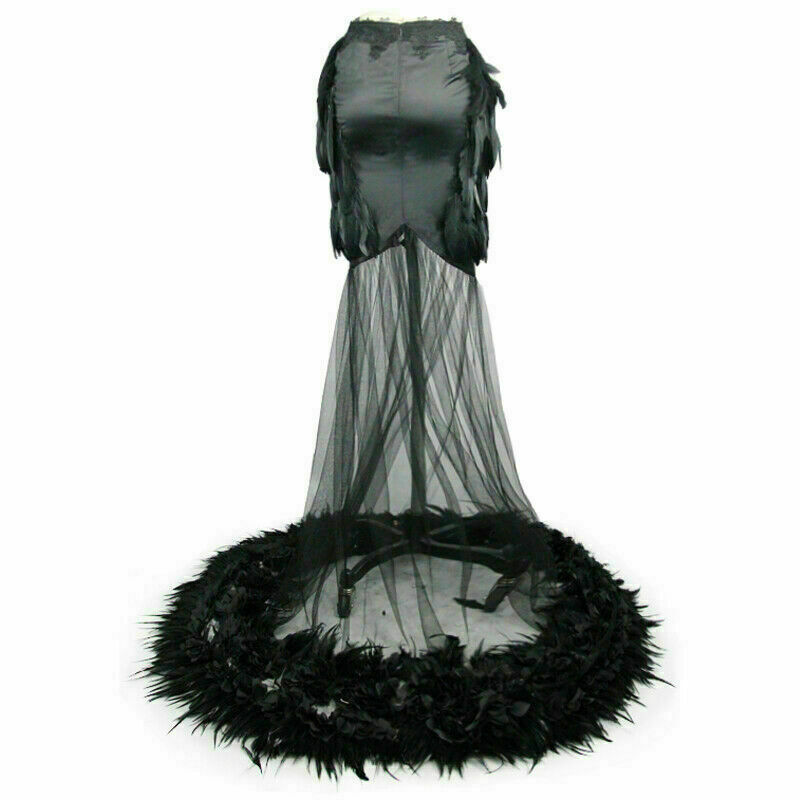 Pre-owned Eva Lady Elegant Gothic Floor-length Women Black Party See-through Feather Skirt
