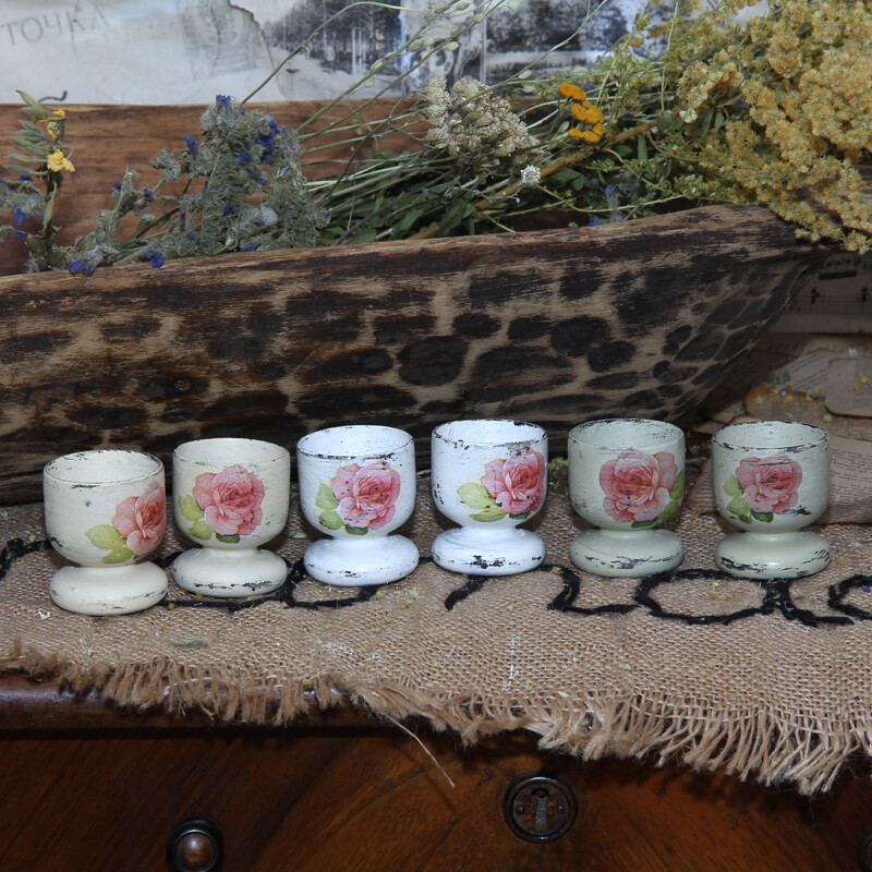 6x Vintage Holz-Eierhalter Dekor Eierhalter Vintage Shabby Landhaus Handarbeit