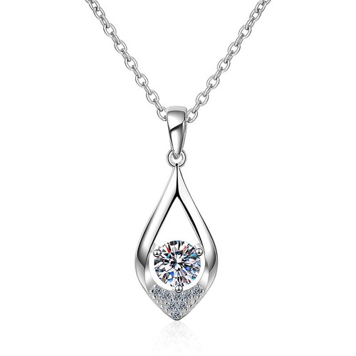 0.5CT Moissanite Teardrop Pendant 925 Sterling Silver Necklace with w/CZ