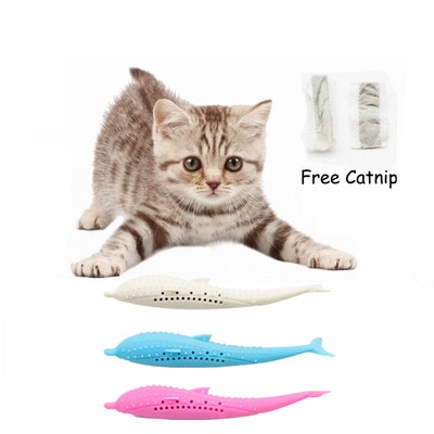 3pcs/set Cat Fish Toothbrush Catnip Chew Dental Cleaning Teeth Toy Molar Stick