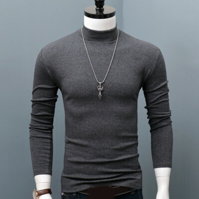Mens Mock Turtleneck T-Shirt Solid Long Sleeve Pullover Basic Undershirt Tops  