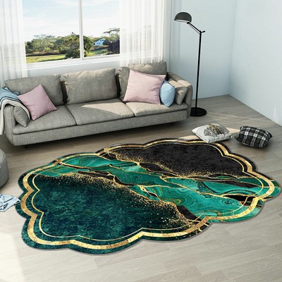 Irregular Golden Velvet Carpet Non-slip Washable Floor Mat Area Rug Luxury
