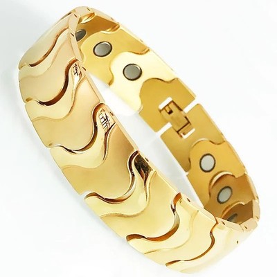 16mm Edelstahl Herren Ankerkette Armband Gold Matt Magnetic