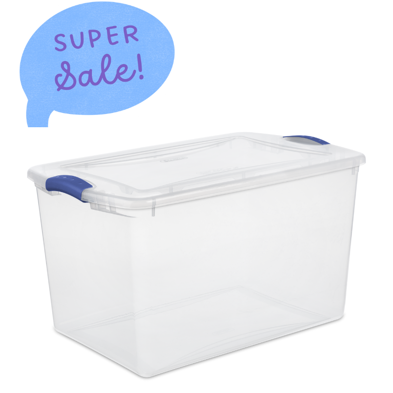 Large 66 Quart. Storage Box, Plastic Latch Box , Stadium Blu