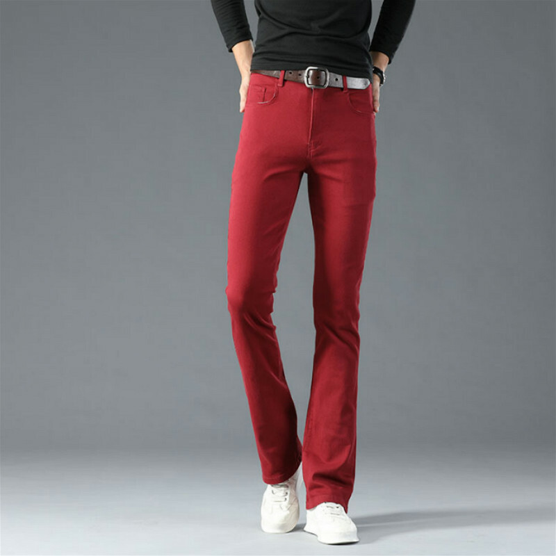 Men Bell Bottom Jeans 60s 70s Retro Flared Denim Pants Stretch Trousers Slim