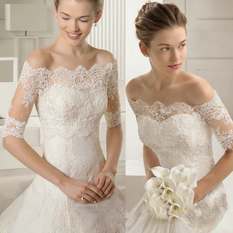 Off Shoulder Wedding Jacket Lace Soft Bridal Boleros Half Sleeve