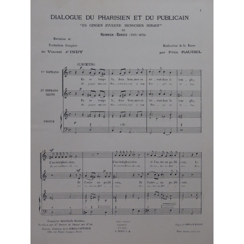 SchÃTz Heinrich Dialogue Du Pharisien Et Du Publicain Chant Orgue 1919