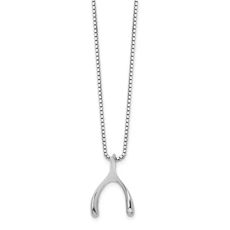 White Ice QW416-18 18 In. Sterling Silver Diamond Wishbone Slide Pendant Necklace - White