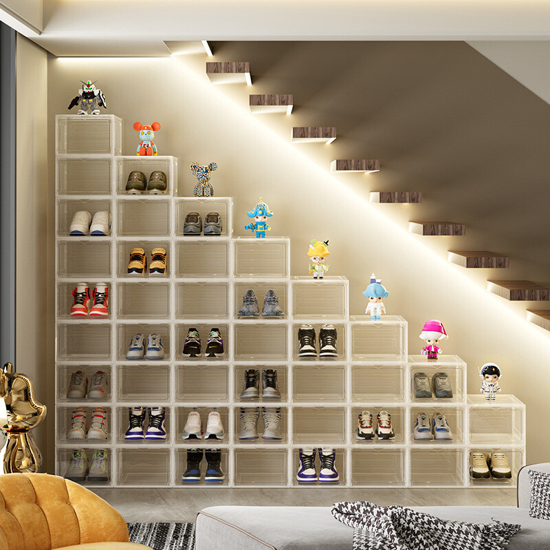 12-24pcs Clear Shoe Box Magnetic Storage Organizer Stackable