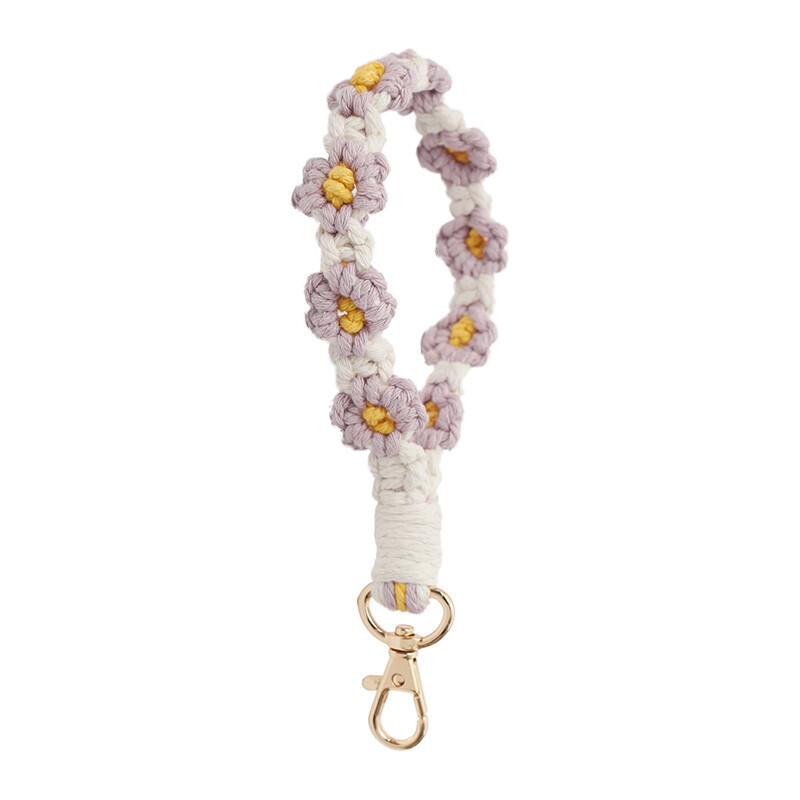 Women Cute Daisy Flower Wrist Straps Hand Woven Chrysanthemum Keyrings