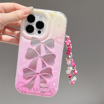 Glitter Film Pink Bowknot Design Case For iPhone 15 14 13 Pro Max Phone Cover
