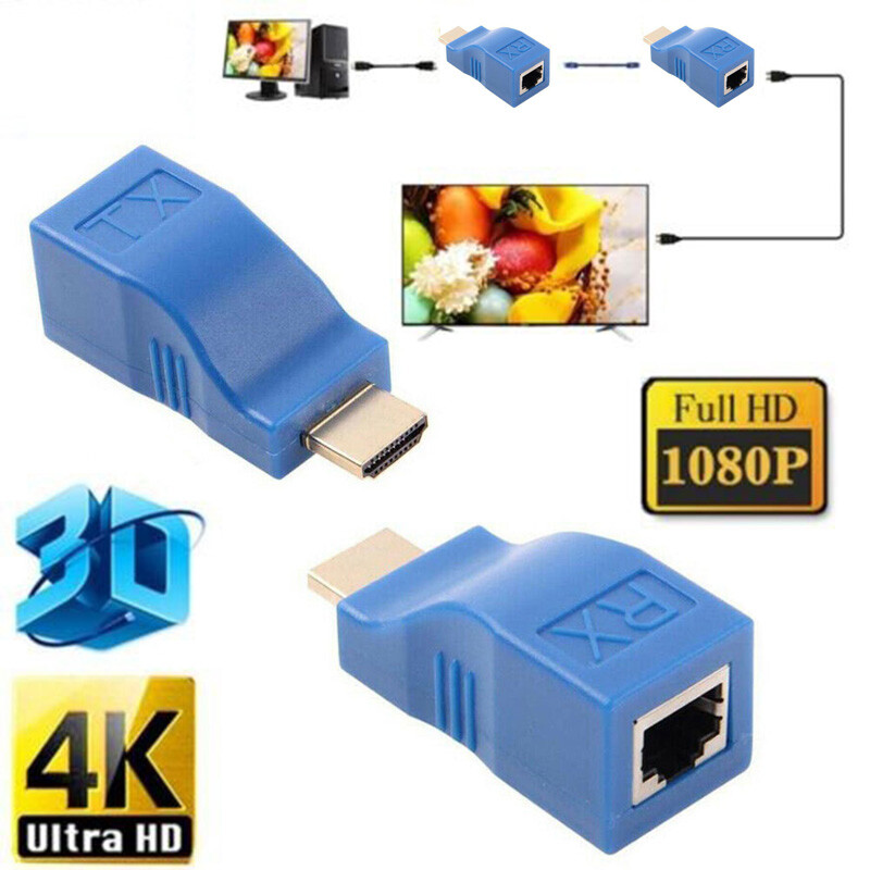 2x 1080P HDMI Extender auf RJ45 Cat5e/6 Netzwerk LAN Ethernet HDTV Adapter RE