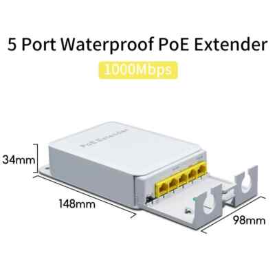 5 Ports Outdoor PoE++ Gigabit Extender 1in 4Out PoE Repeater Compatible 1000Mbps