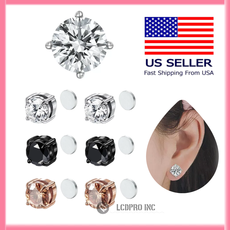 Steel Magnetic Stud Earrings 6/ 8MM For Women Men Non-Piercing Clip On Stainless