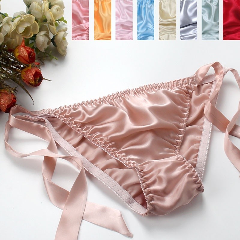 Women 100% Silk Side-tie Briefs Sexy Low Rise Bikini Panties Underwear Underpant