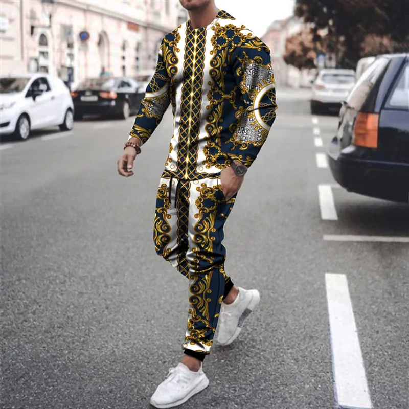 Men's Tracksuits 2Piece Outfit Sweat Suit Casual  Luxury Print Set Jogging Suits