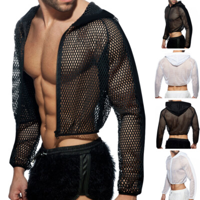 トップス short long sleeves mesh hoodie Women Sexy Mesh Fishnet Long Sleeve Pullover Hoodie