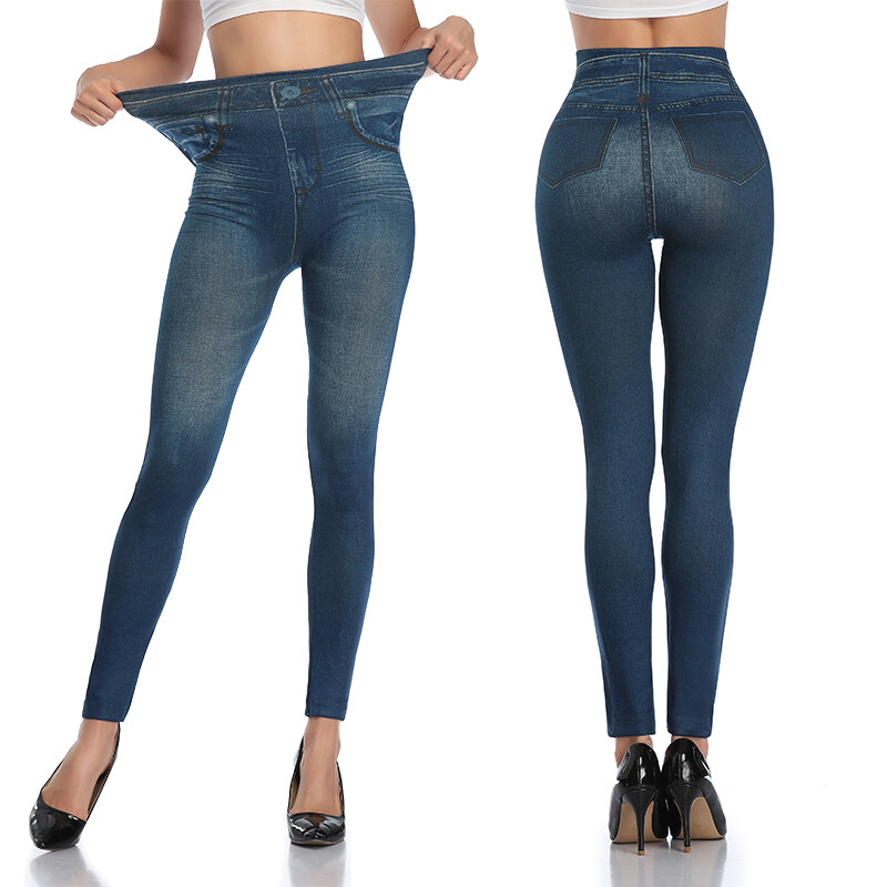 Damen High Waist Jeans Stretchy Pants Imitation Jeanshose Leggings Slim Jeggings Ebay