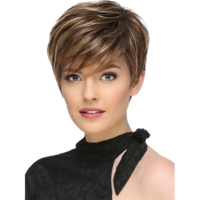 Short Wig Brown Mix Synthetic Hair Natural Wigs for Women Pixie Cut Wig Daily US