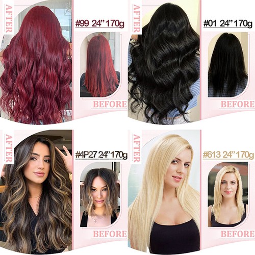 Thick Double Weft Clip In Real Remy Human Hair Extensions Full Head Highlight US