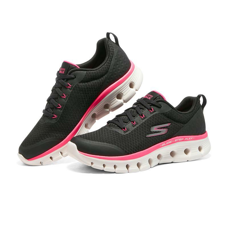 

Skechers Go Walk Glide Step Flex Черно-розовые женские туфли с кружевной пеной с эффектом памяти 124811, Black / pink, Skechers Go Step