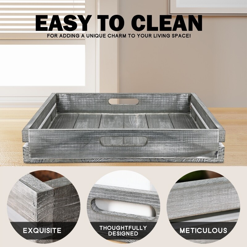 Rustic Wooden Large Serving Tray with Handles Great for Breakfast Coffee Tables