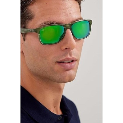 Pre-owned Maui Jim Men's Polarized Rectangular Sunglasses - Large In Green