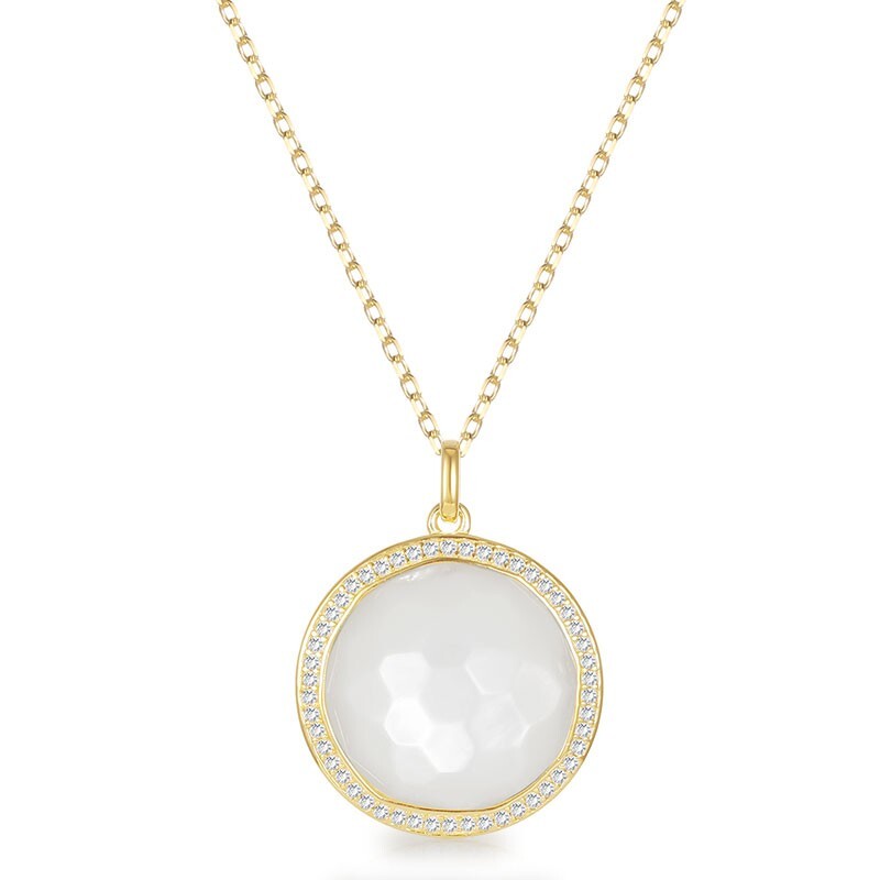 .25 ct Moissanite 14k Yellow Gold Mother of Pearl Pendant 18