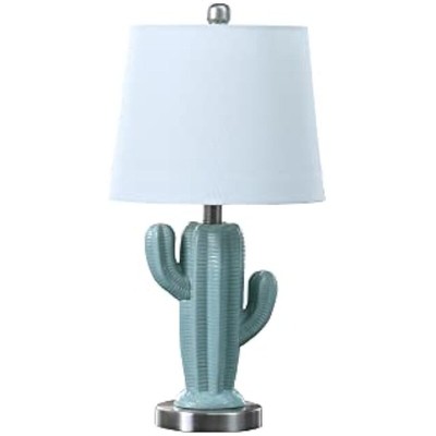 HBL2712 22'' in Southwest Teal Ceramic Cactus Plant Modern Metal Table Lamp