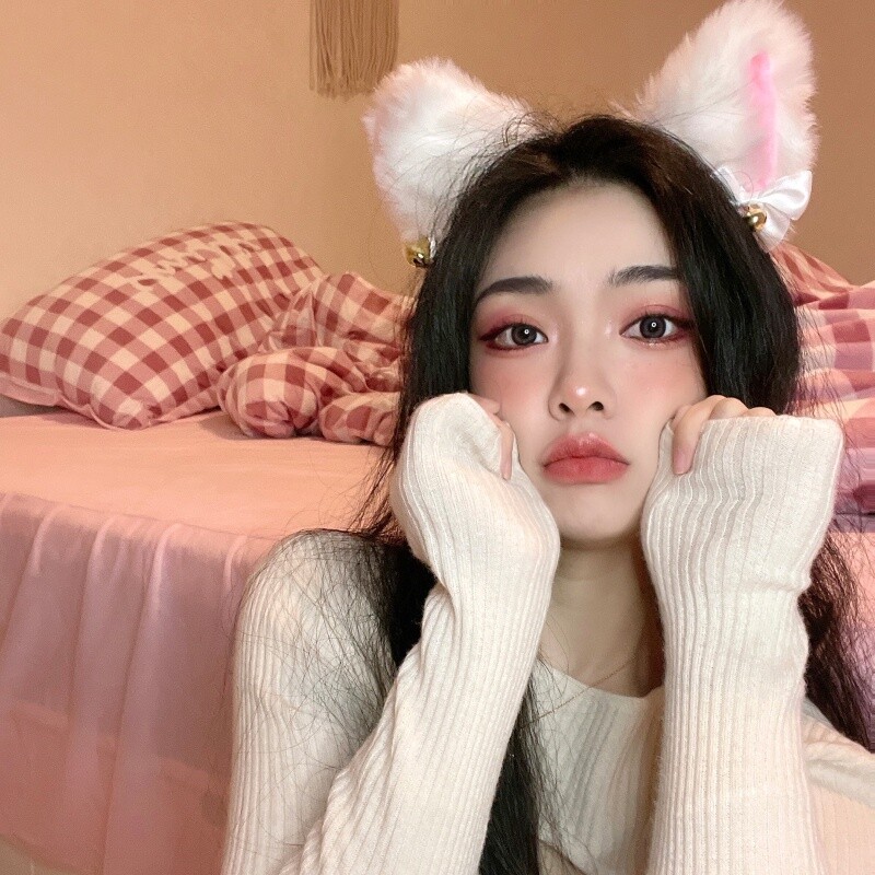 Fox Ears furry Hairband Headwear with Jingle Bells Bows Cosplay Headpiece Tiara