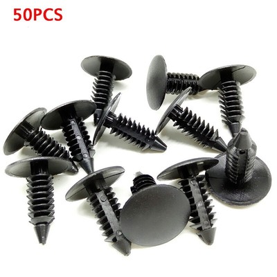 50Pcs Auto Car Plastic Black Rivet Screw Fasteners Fender Bumper Clips Parts