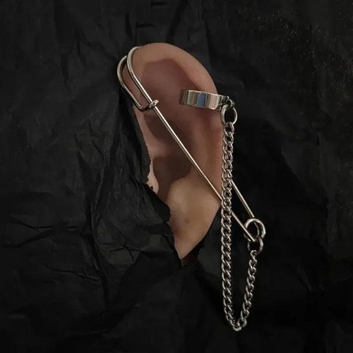 Stainless Steel Pin Chain Ear Clip Non Piercing Earrings for Men Women