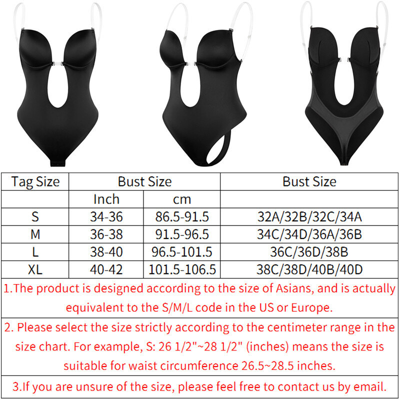 Backless Full Body Shaper - Push-Up Deep V Bra Plunge Bodysuit Thong Shapewear, Sizes S-XL 7 thumbnail image