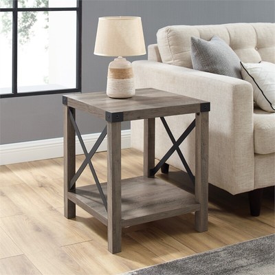 18" Square Wood and Metal X Side Table in Gray Wash