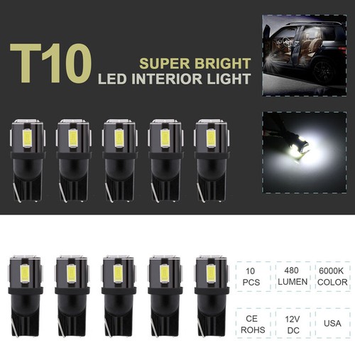10x T10 Wedge 10 SMD LED 6000K White Map Dome Light bulb W5W 192 168 194 12V DC