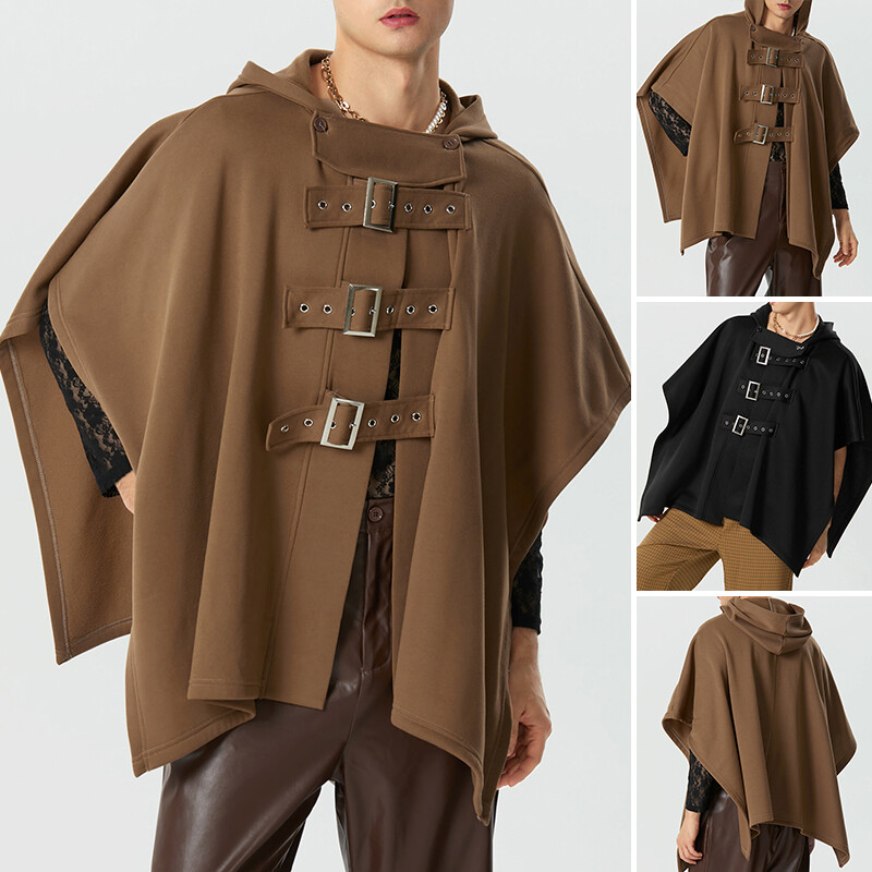 INCERUN Mens Hoody Batwing Tops Cloak Poncho Winter Warm Coat Jacket Parka Plus
