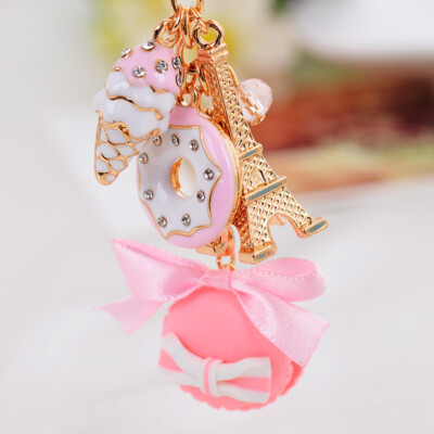 Pink/Blue Macaron Cake Dessert Tower Keychain Women's Handbag Key Ring Key Chain