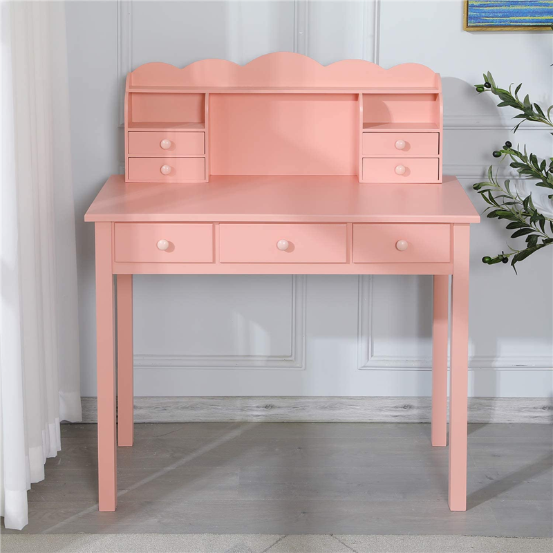 6 Drawers Small Pink Writing Desk Sturdy Student Study Desk Detachable