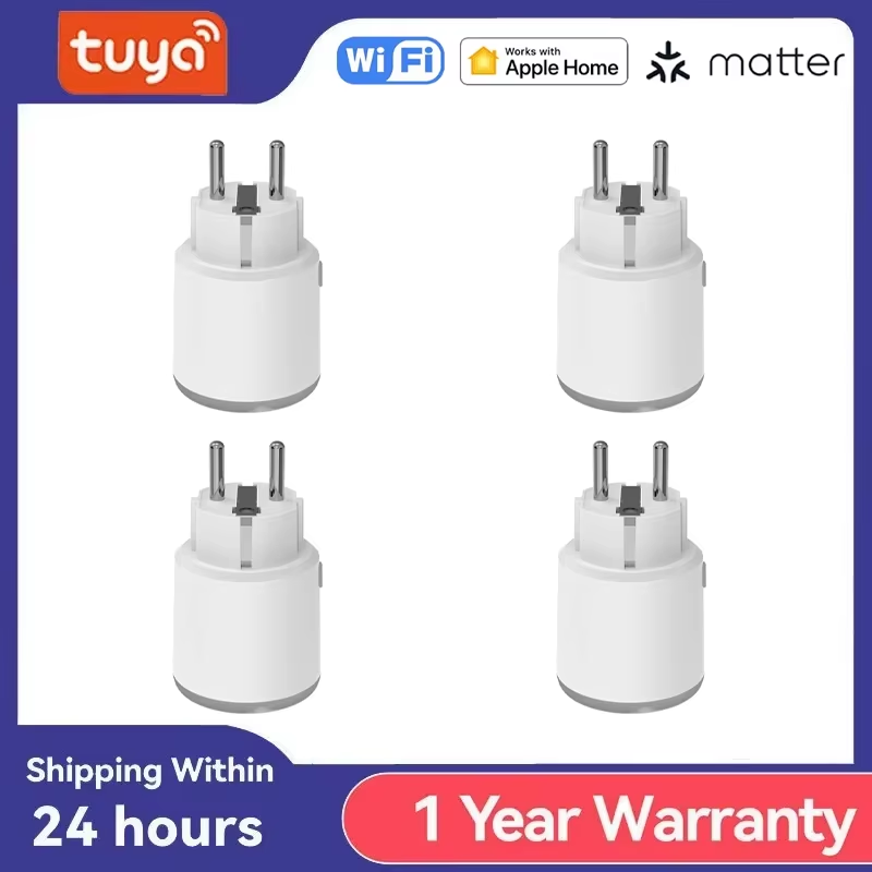 Tuya Homekit Matter Smart Power Plug Wifi 16A Power Meter Remote Control EU Outl