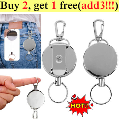 Retractable Key Tool Reel Holder Steel Clip Chain Belt Heavy Duty Split Keyring
