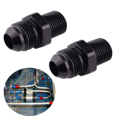 2X 1/4 NPT to 6AN Adapter Straight Pipe Thread to 6 AN Flare Fitting Black