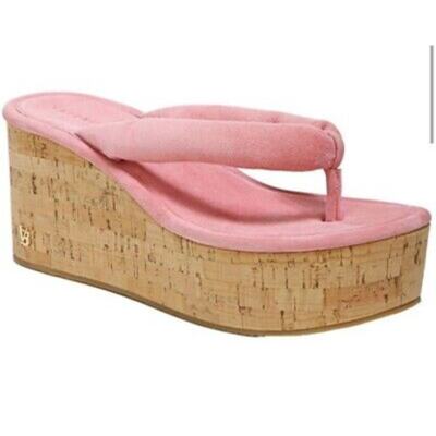 Veronica Beard Pink Geno Suede Wedge Thong Sandal Size 8.5M New Without Box
