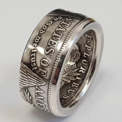 Silver Dollar Coin Ring Size 8-13 Handmade Crafted Rare Silver Men Rings