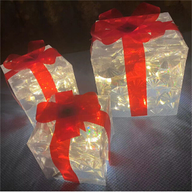Glowing Decoration Gift Box Present Ornament With Bow Christmas Lighting LED