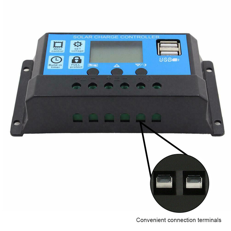 10A 20A 30A solar charge controller for 12V 24V battery regulator dual USBoutput