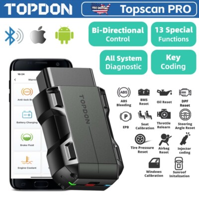  2024 TOPDON Topscan PRO Diagnostic Tool  K·E·Y C~oding Bi-Directional Control