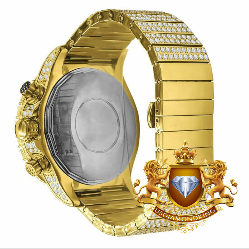 Pre-owned Bling Master Solid Stainless Steel Yellow Gold Jojino Joe Rodeo Simulated Diamond Watch 48mm